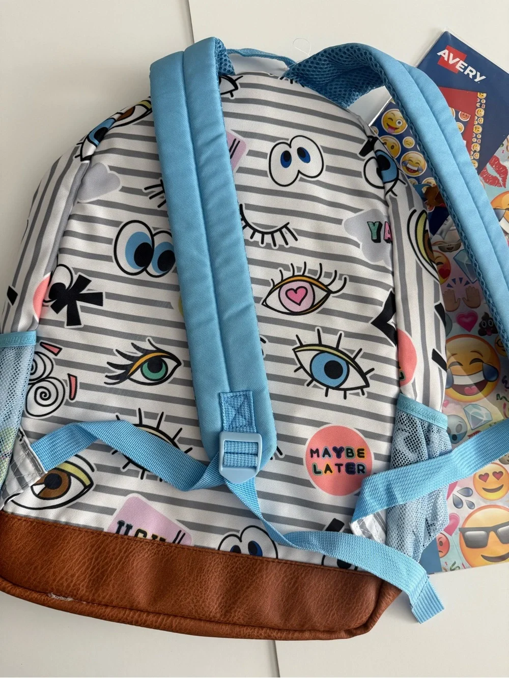 Kids Blue and White Graphic Eye-Print Backpack - Unbranded